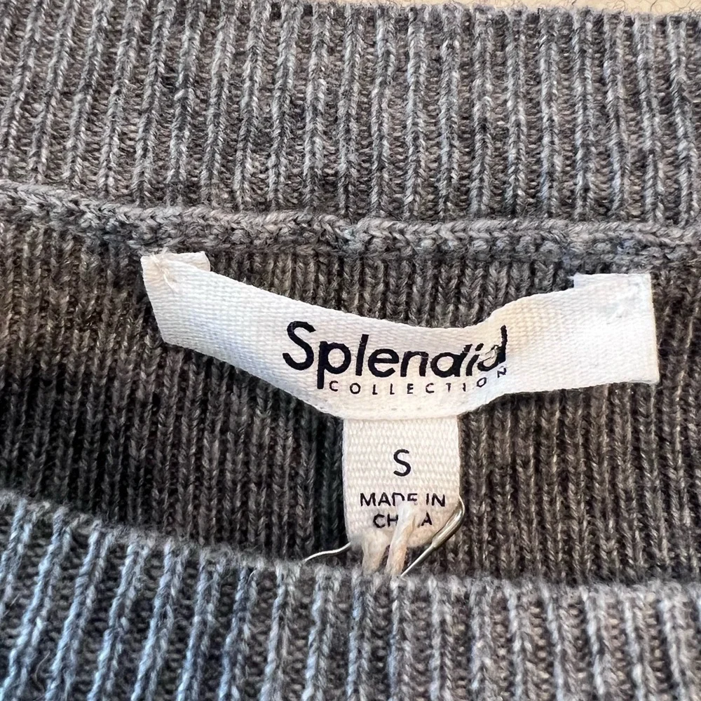 Splendid Collection Gray Puff Sleeve Heart Popcorn Knit Crewneck Sweater Size S